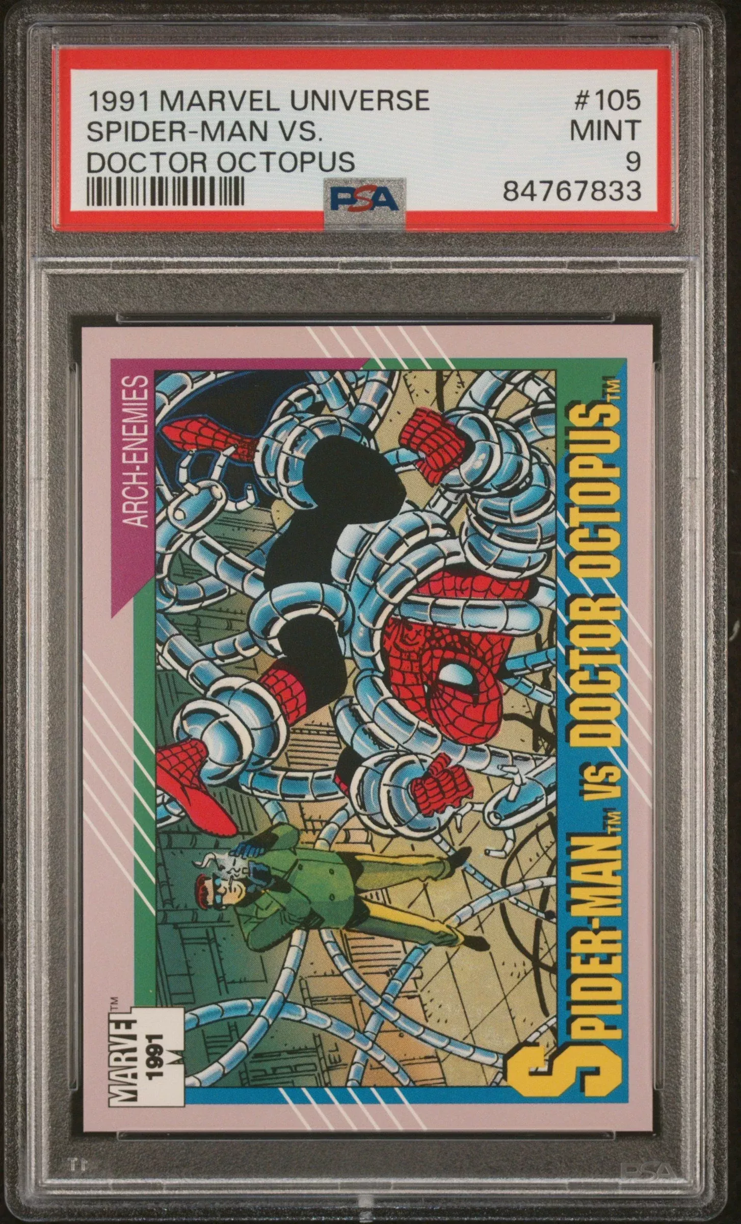 1991 MARVEL UNIVERSE SPIDER-MAN VS. DOCTOR OCTOPUS #105 – PSA 9