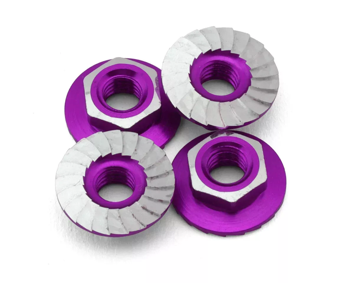 1UP Racing 1UP870301 4mm “Lockdown” Serrated Aluminum Wheel Nuts (Purple) (4)