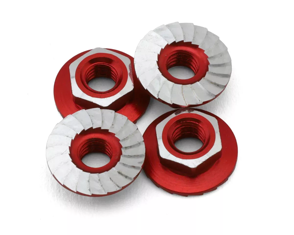 1UP Racing 1UP870501 4mm “Lockdown” Serrated Aluminum Wheel Nuts (Red) (4)