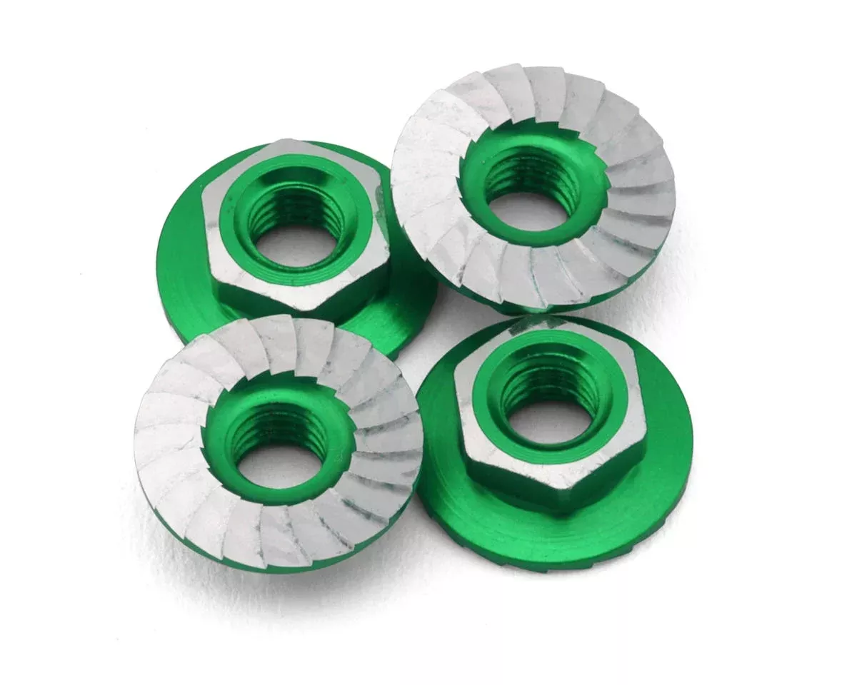 1UP Racing 1UP870801 4mm “Lockdown” Serrated Aluminum Wheel Nuts (Green) (4)
