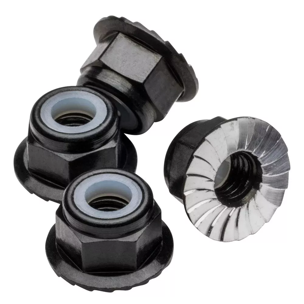 1up Racing Premium Aluminum Locknuts M4 Flanged & Serrated – Black