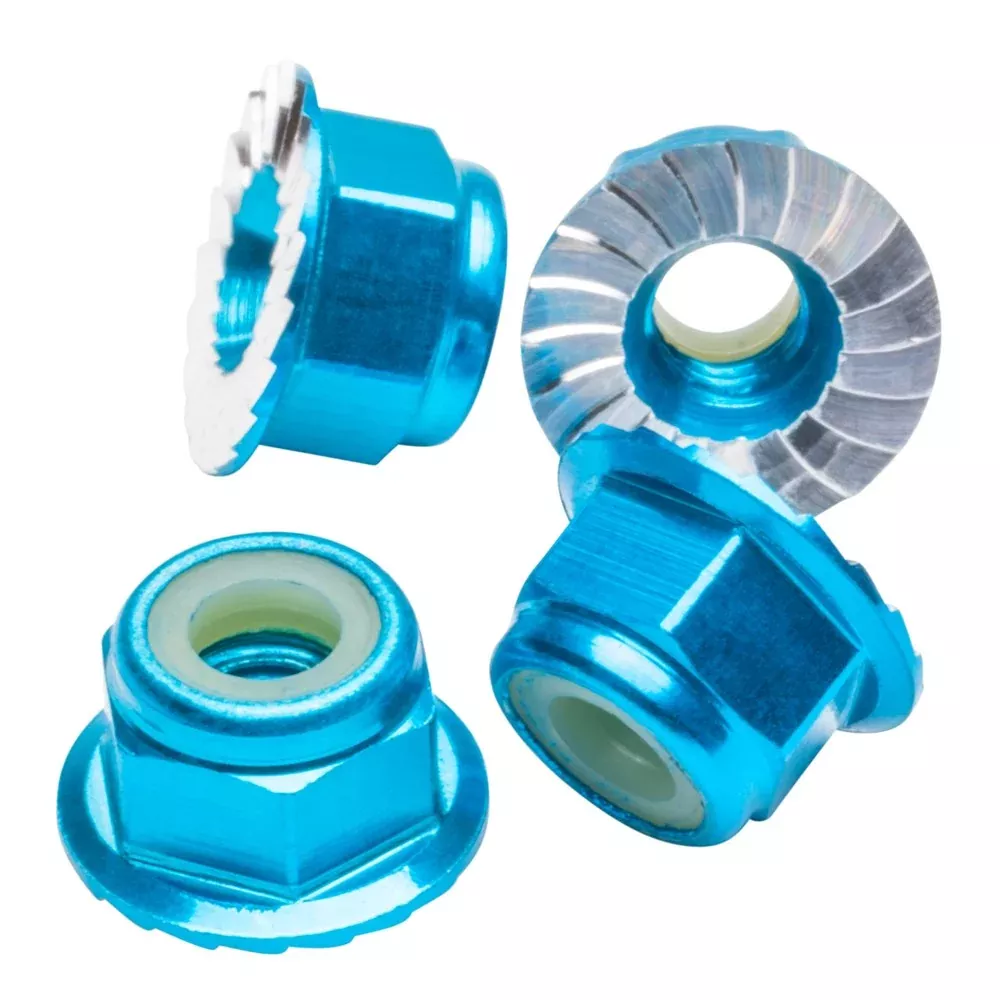 1up Racing Premium Aluminum Locknuts M4 Flanged & Serrated – Bright Blue