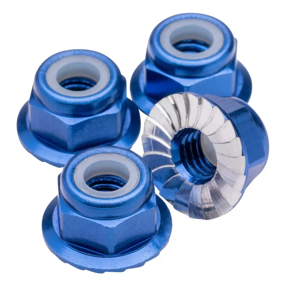 1up Racing Premium Aluminum Locknuts M4 Flanged & Serrated – Dark Blue