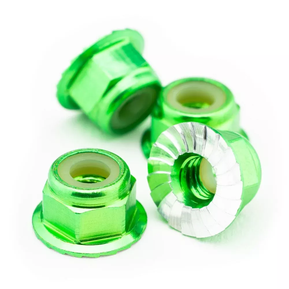 1up Racing Premium Aluminum Locknuts M4 Flanged & Serrated – Green