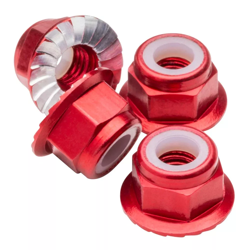 1up Racing Premium Aluminum Locknuts M4 Flanged & Serrated – Red