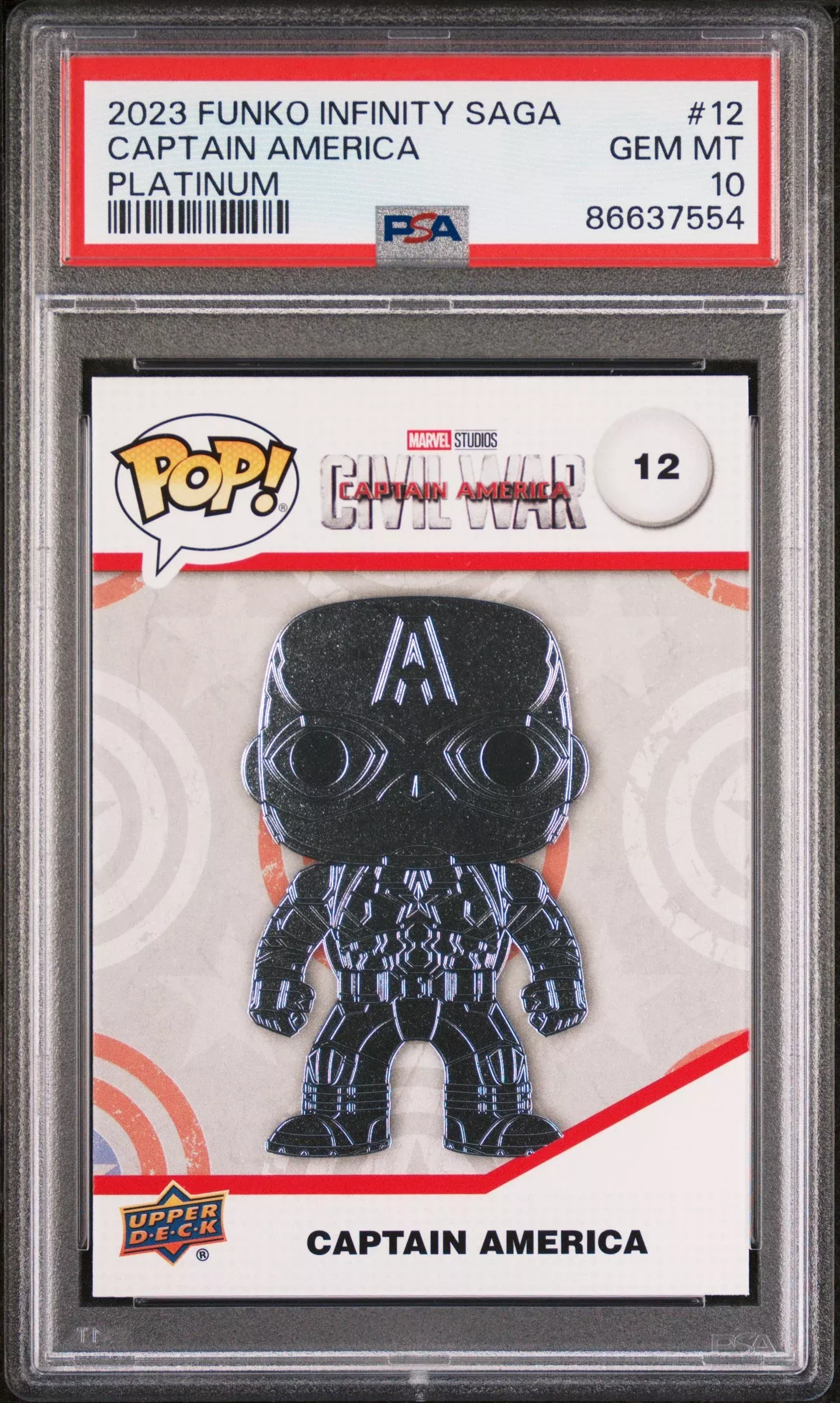 2023 UPPER DECK FUNKO POP MARVELCAPTAIN AMERICA PLATINUM #12PSA 10