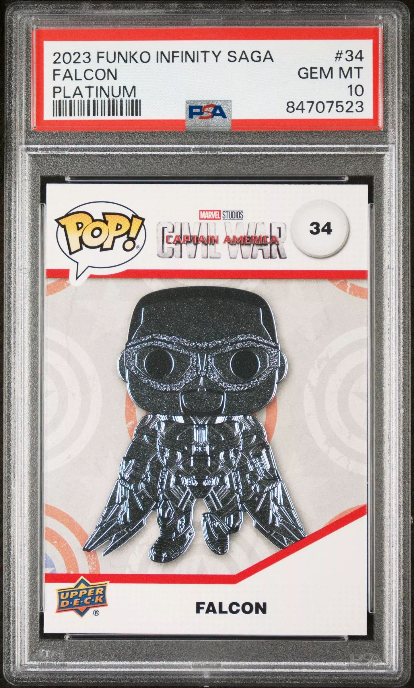 2023 UPPER DECK FUNKO POP MARVELFALCON PLATINUM #34PSA 10