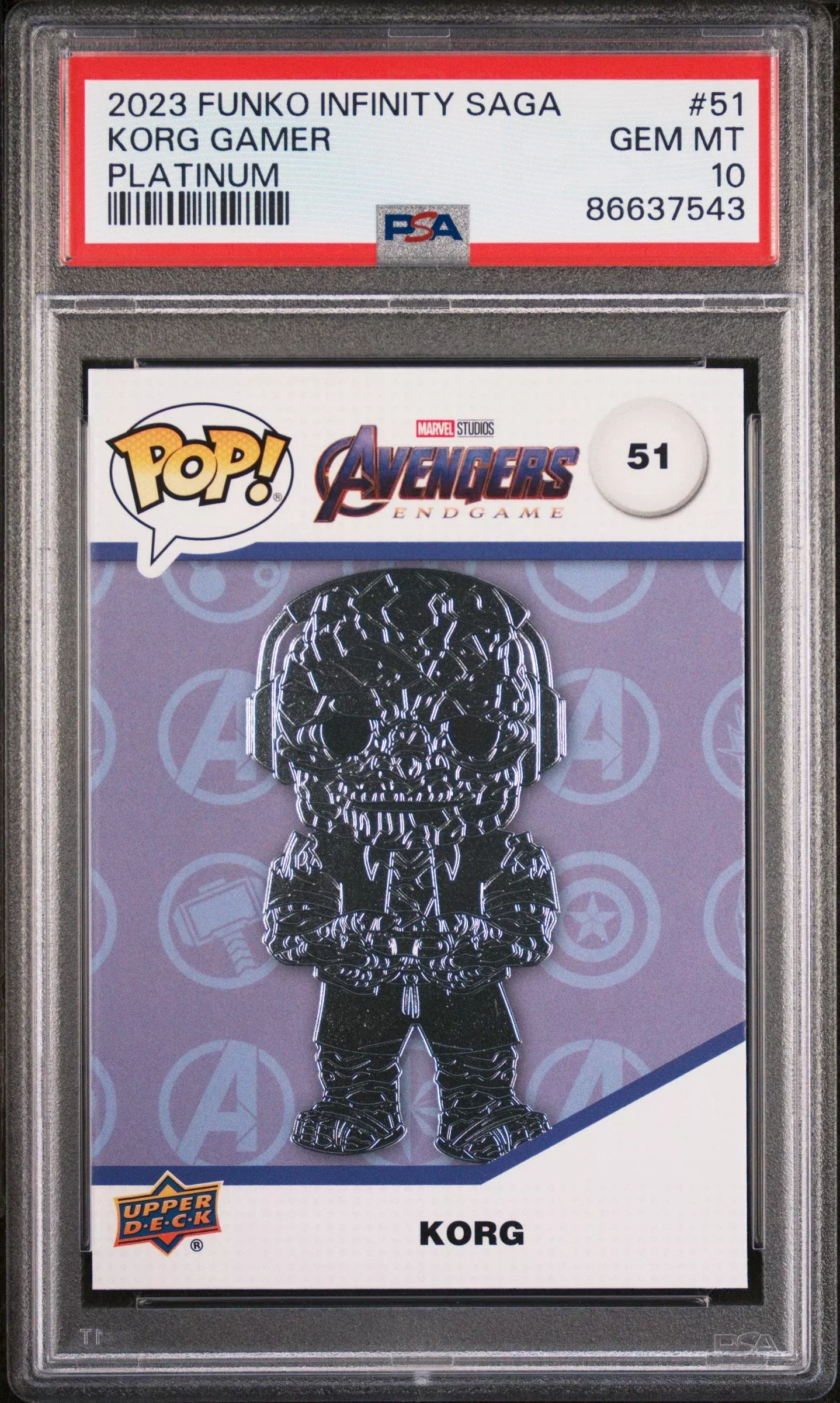 2023 UPPER DECK FUNKO POP MARVELKORG GAMER PLATINUM #51PSA 10