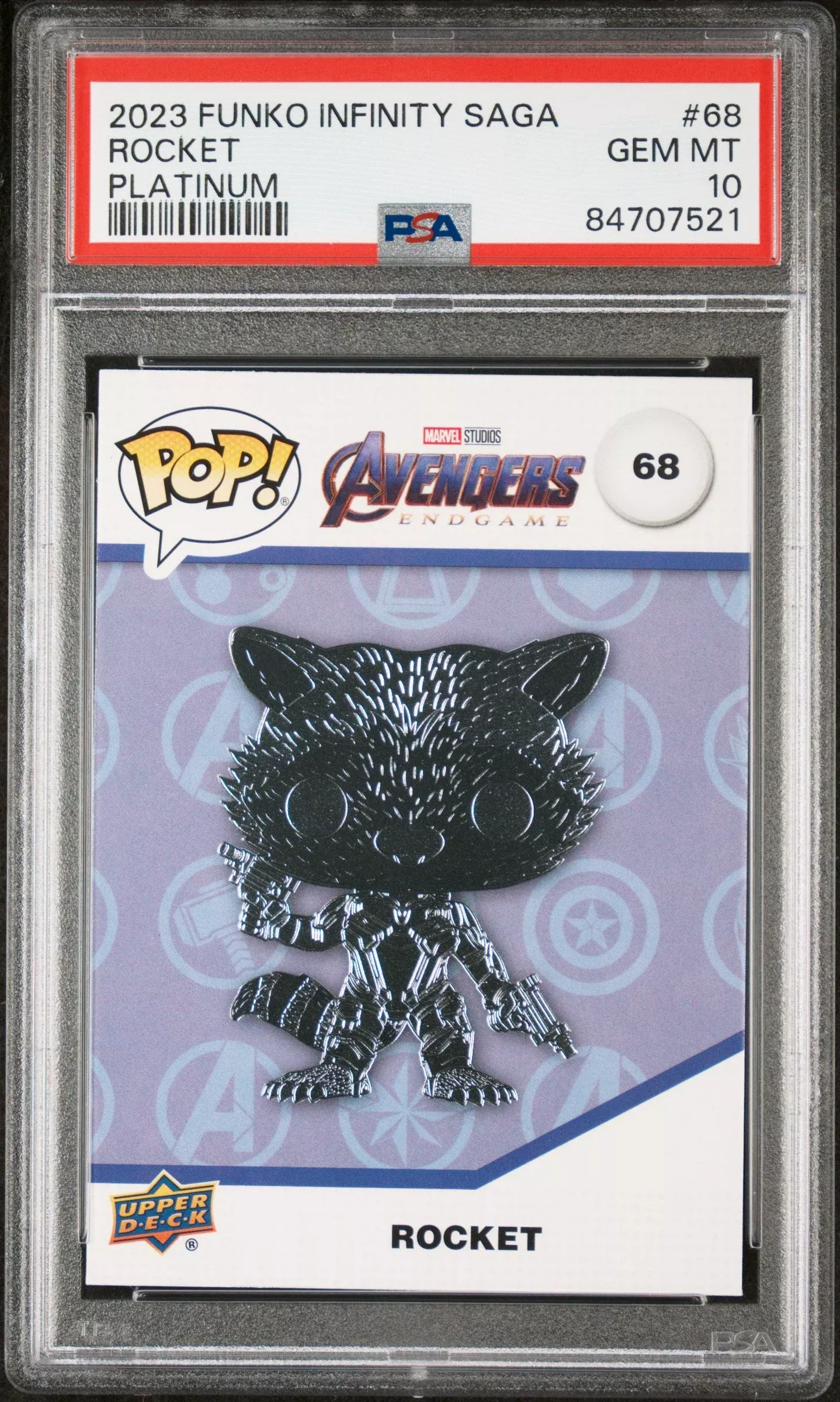 2023 UPPER DECK FUNKO POP MARVELROCKET PLATINUM #68PSA 10