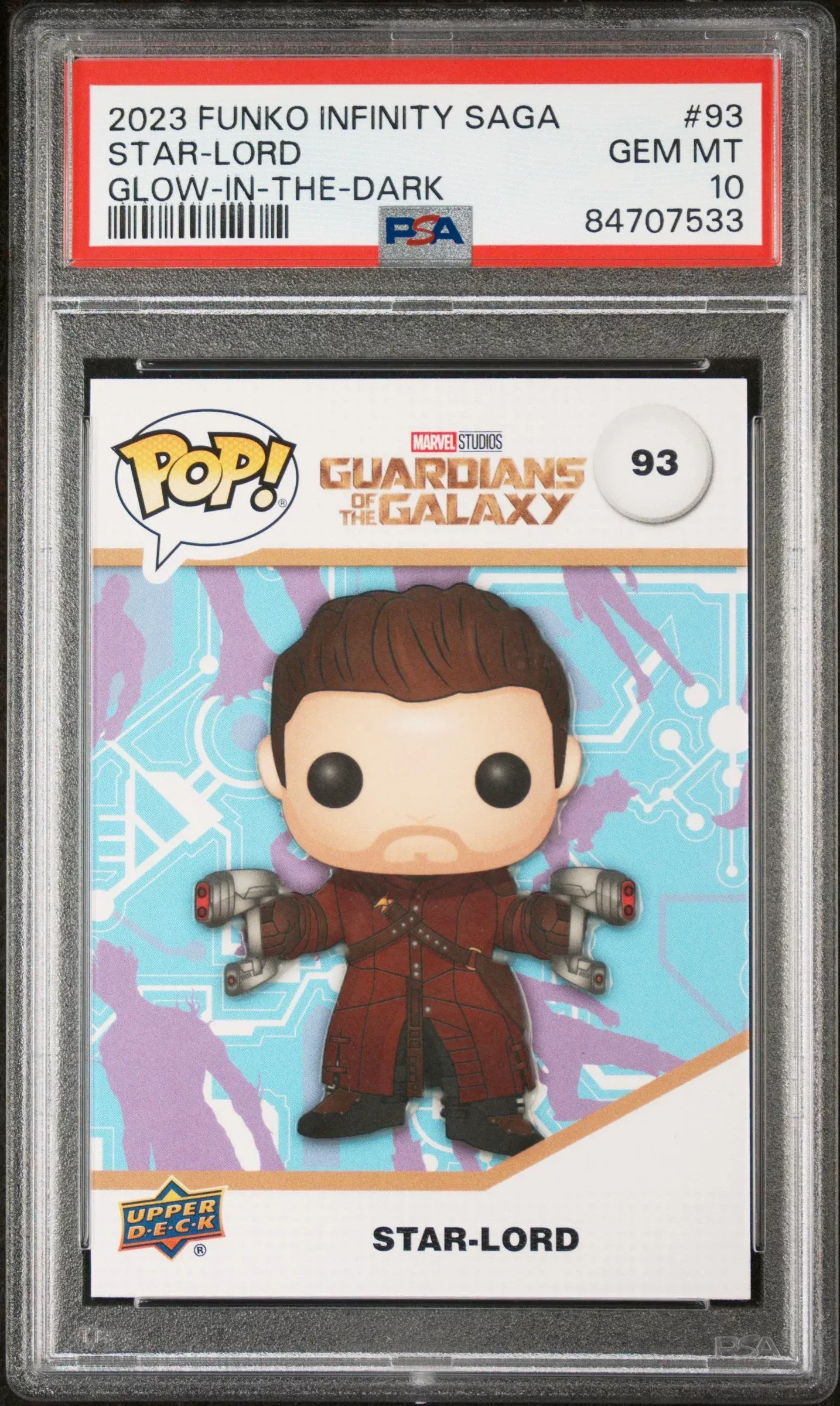 2023 UPPER DECK FUNKO POP MARVELSTARLORD GLOWINTHEDARK #93PSA 10