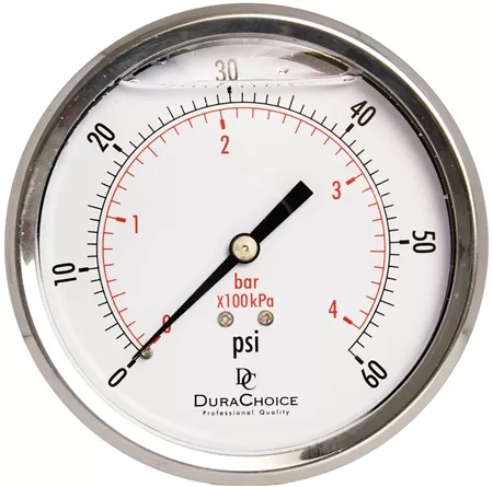 DuraChoice PB404B-060 Oil Filled Pressure Gauge, 4" Dial, 1/4" NPT, 0-60 PSI, Back Mount
