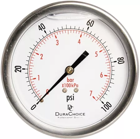 DuraChoice PB404B-100 Oil Filled Pressure Gauge, 4" Dial, 1/4" NPT, 0-100 PSI, Back Mount