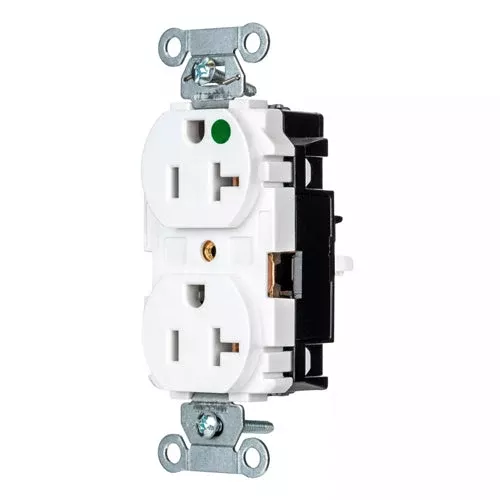 EdgeConnect Hubbell-PRO Extra Heavy Duty Hospital Grade Receptacles, Duplex, Smooth Face, Spring Termination, 15A 125V, 5-15R, 2-Pole 3-Wire Grounding, Ivory, 8200STI