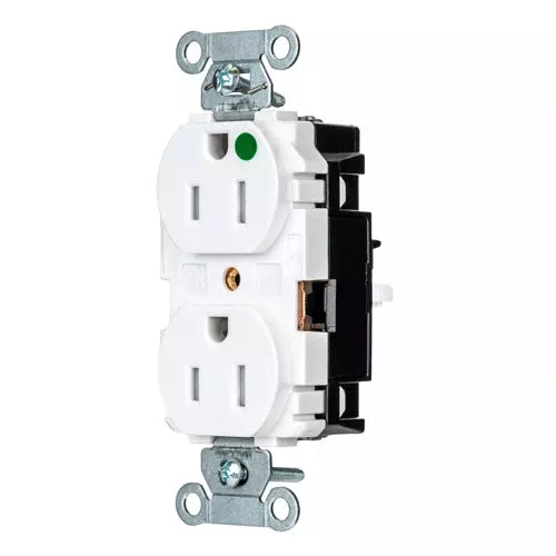 EdgeConnect Hubbell-PRO Extra Heavy Duty Hospital Grade Receptacles, Tamper Resistant, Duplex, Smooth Face, Spring Termination, 15A 125V, 5-15R, 2-Pole 3-Wire Grounding, White, 8200STWTR