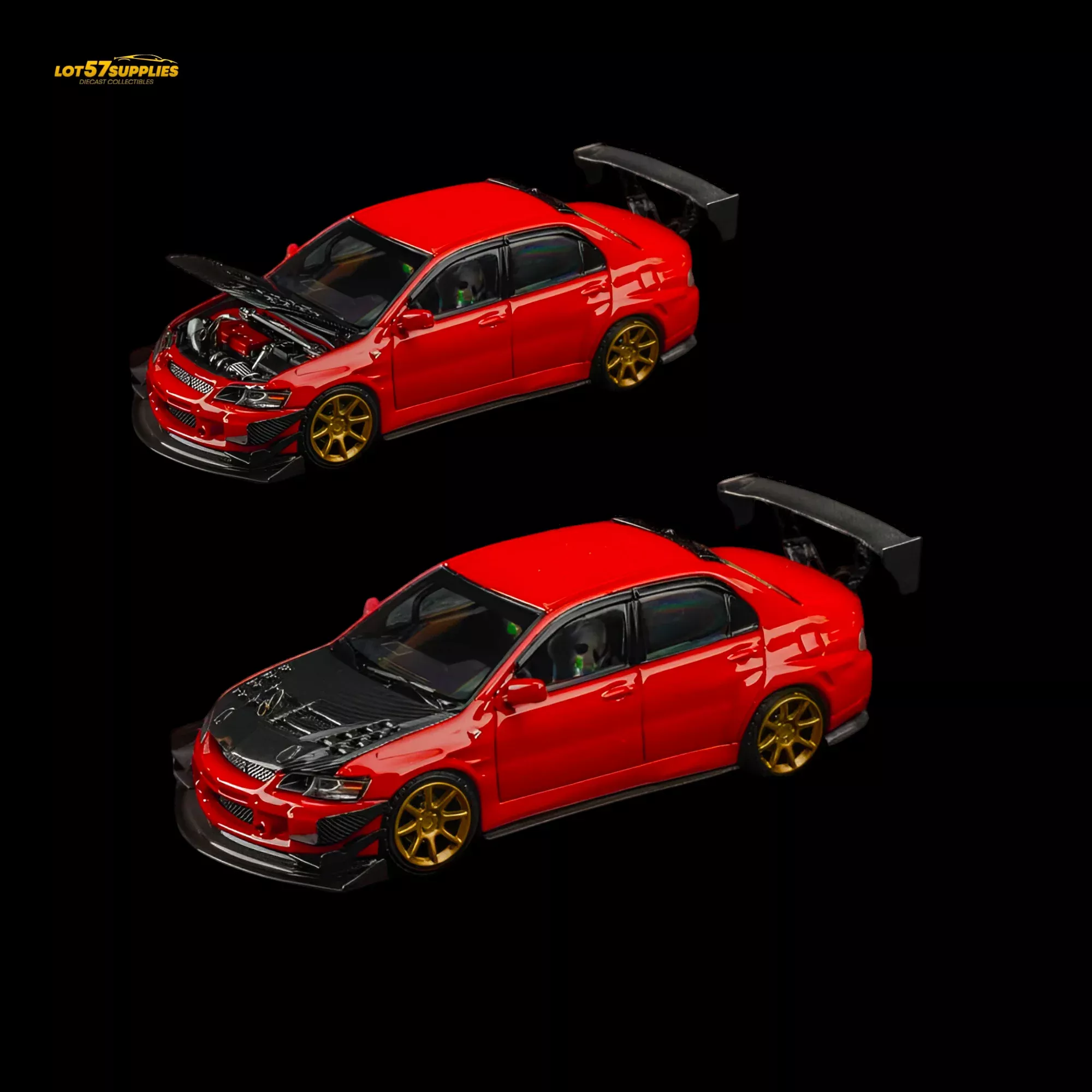 FindClassically Mitsubishi Lancer 9th Gen Red Carbon Hood 1:64