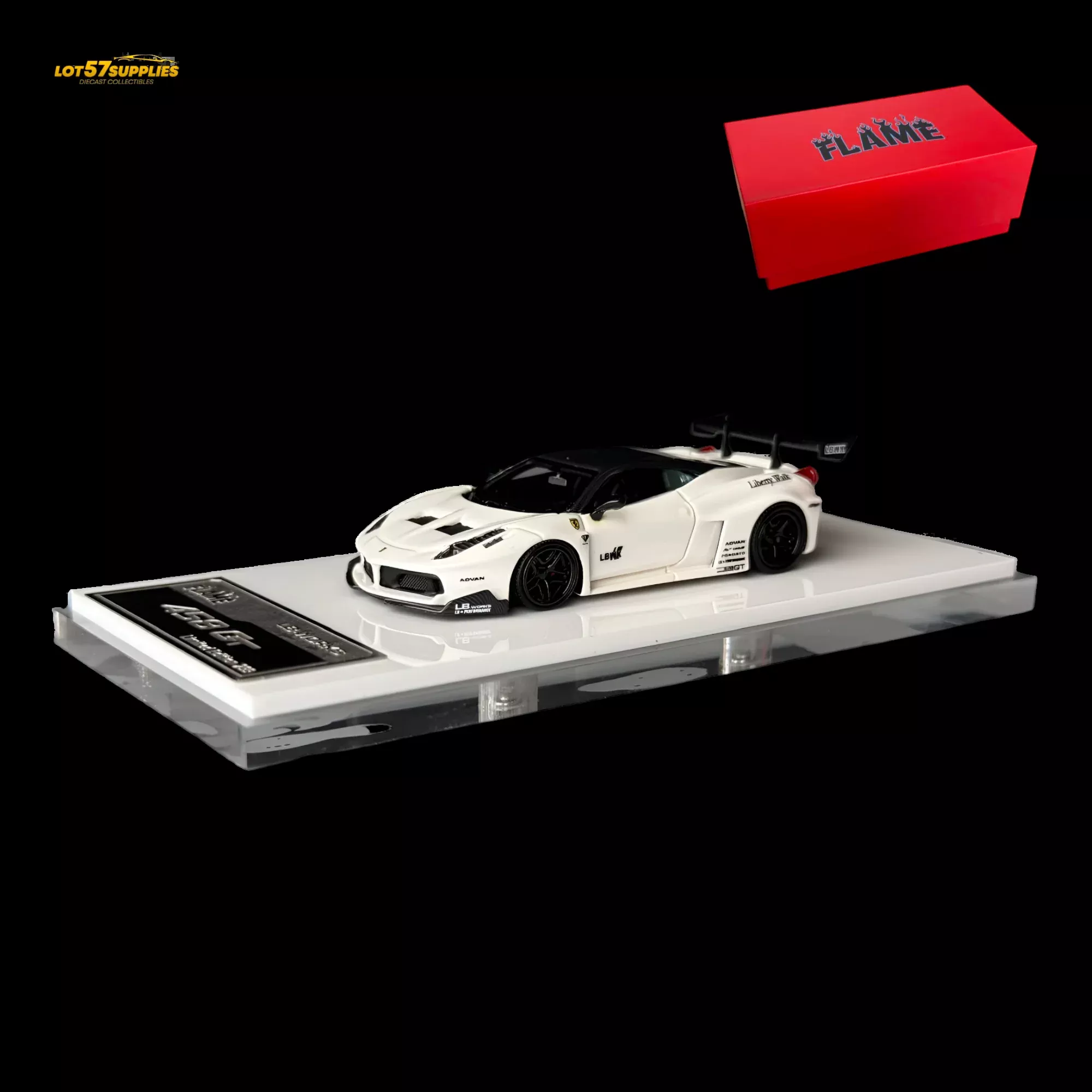 Flame Ferrari 458 GT LB Wide-Body – White 1:64 Resin