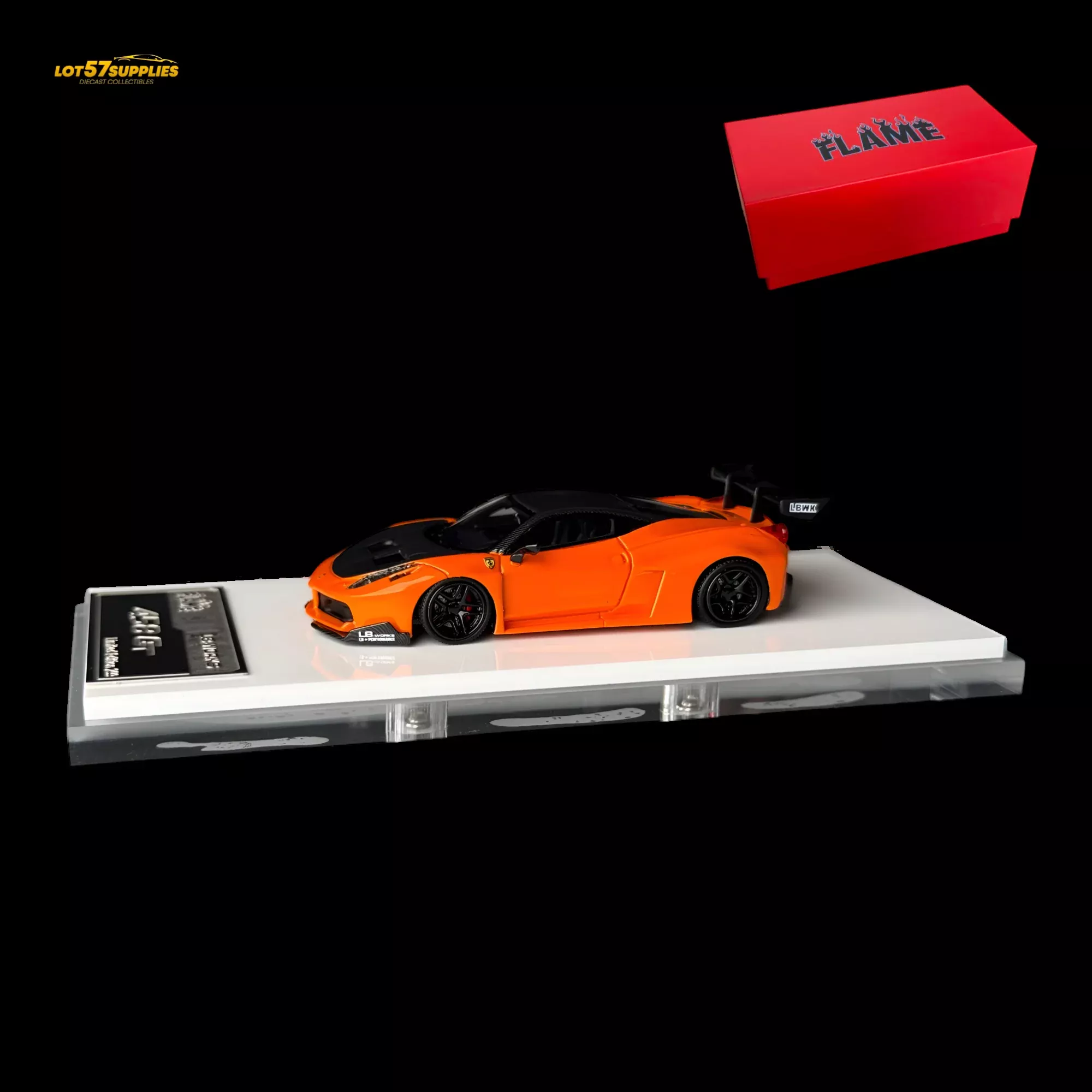 Flame Ferrari 458 LB Wide-Body Pearl Orange 1:64