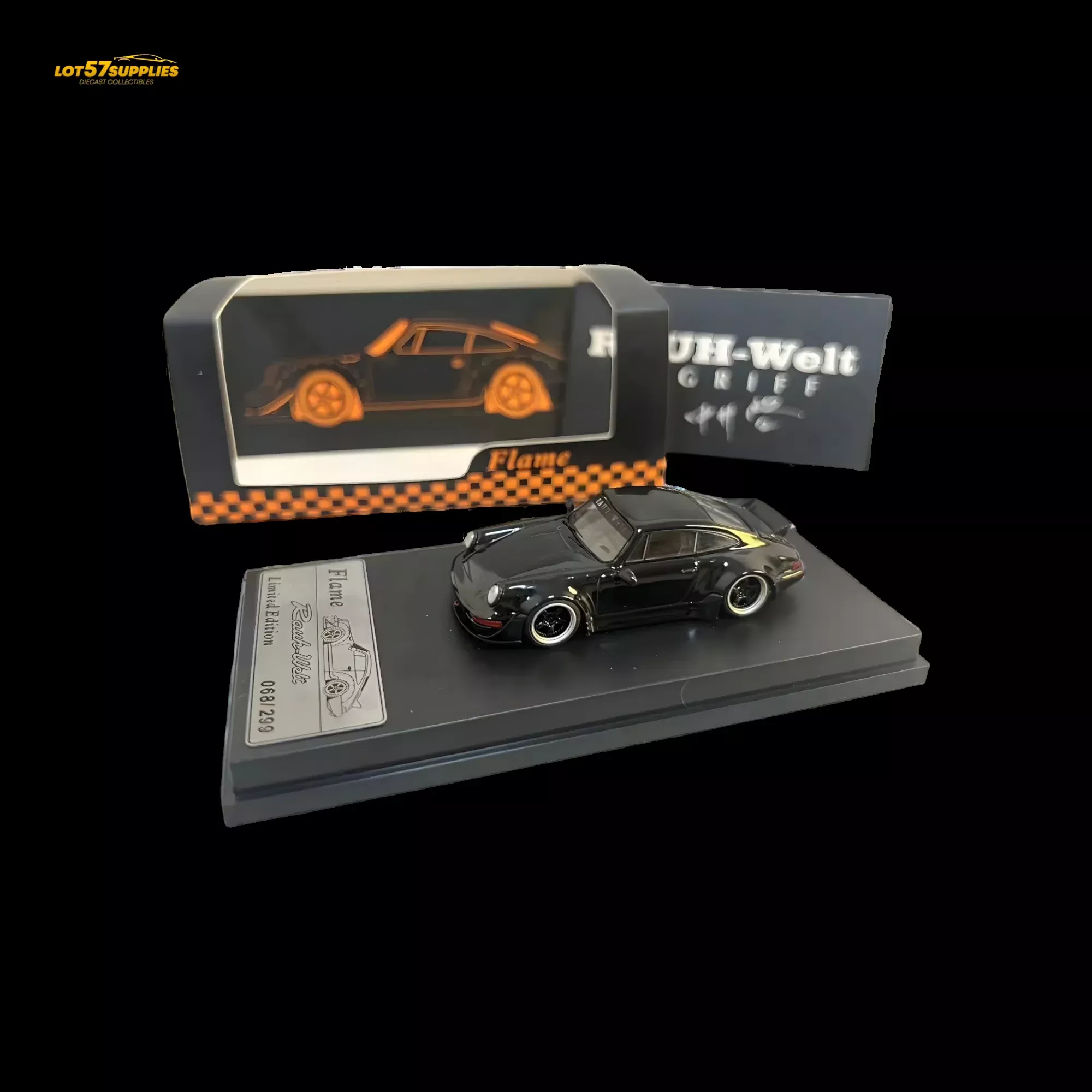 Flame Porsche 964 RWB Ducktail Gloss Black 1:64