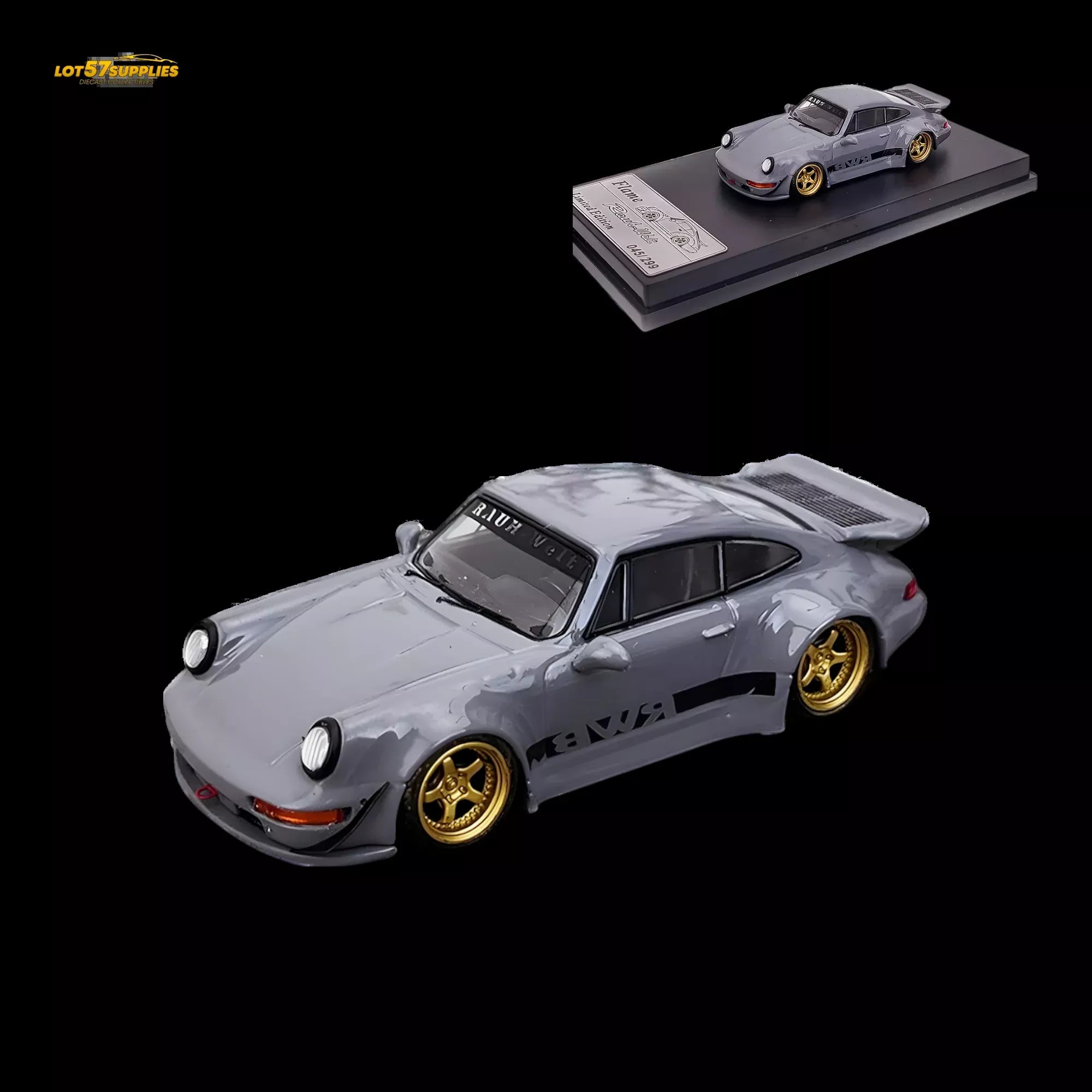 Flame Porsche 964 RWB Whale Tale Cement Gray 1:64