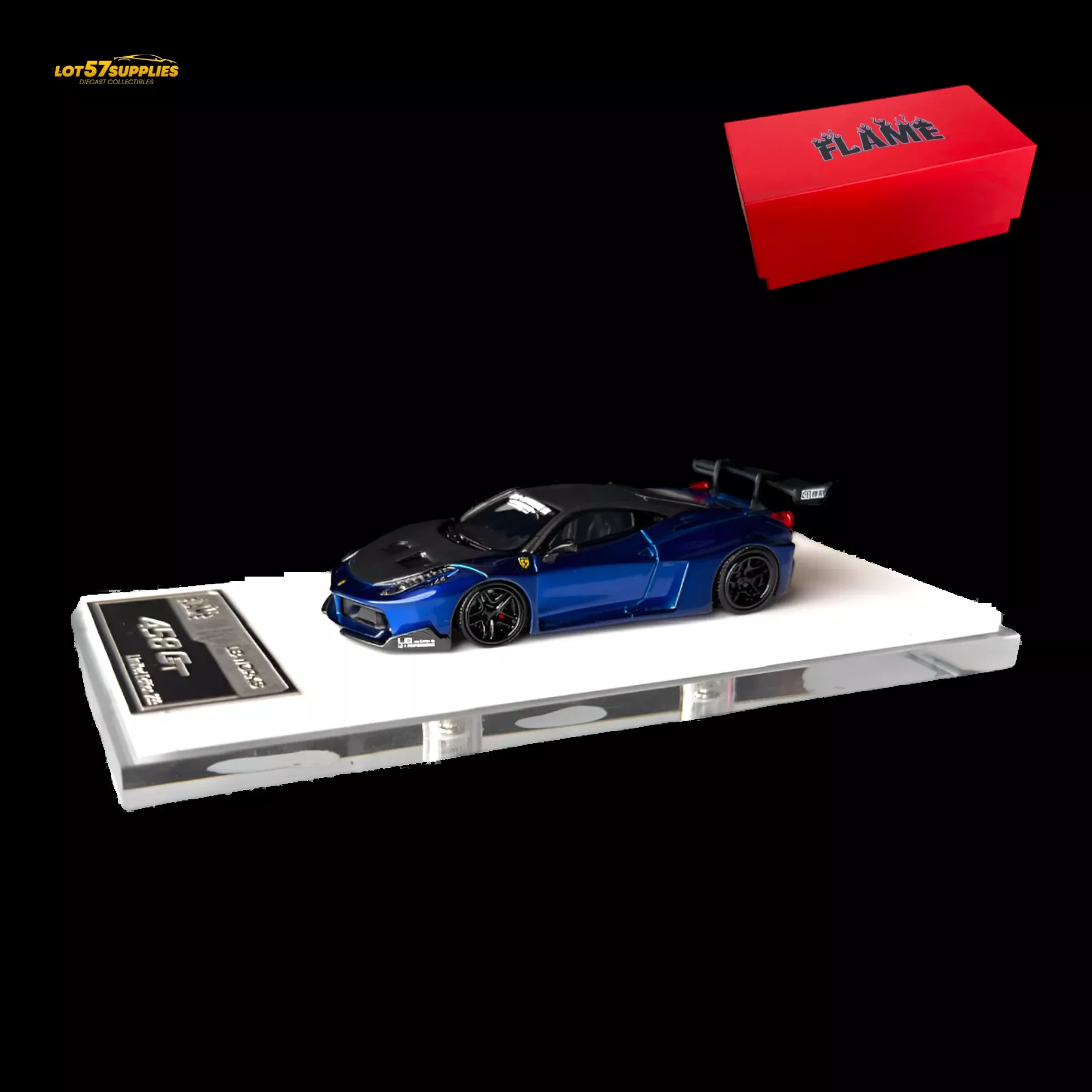 Flame Supercar LB458GT – Metallic Blue 1:64 Resin