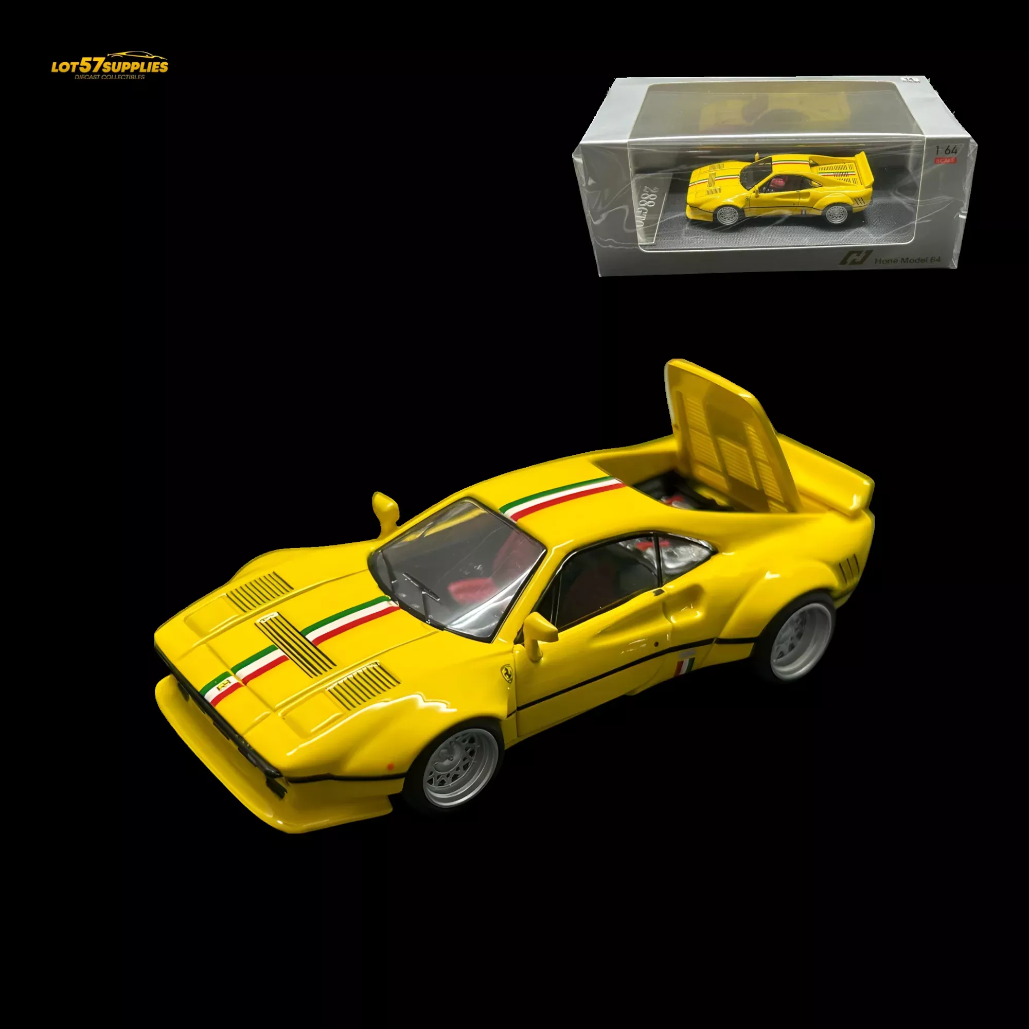 Hone Model 64 288GTO Wide-Body Latte Art Yellow 1:64