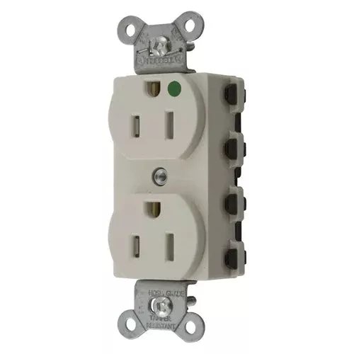 Hubbell SNAP8200LATRA, SNAPConnect Extra Heavy Duty Duplex Receptacles, Hospital Grade, Smooth Nylon Face, Tamper Resistant, 15A 125V, 5-15R, 2-Pole 3-Wire Grounding, Light Almond