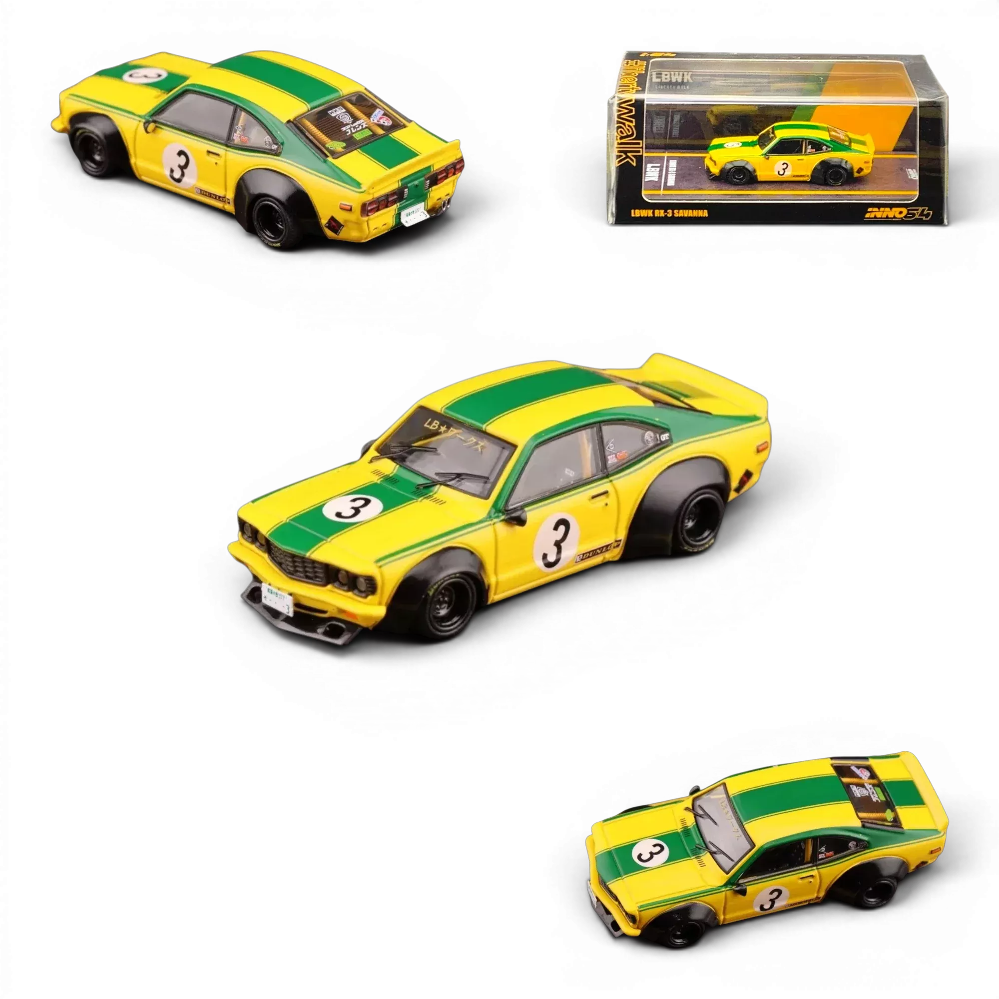INNO64 Mazda RX-3 Savanna LBWK Yellow Green #3 1:64