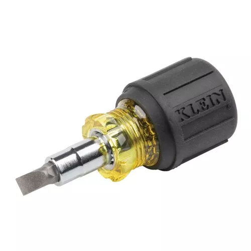 Klein Tools 32561, Multi-Bit Screwdriver / Nut Driver, 6-in-1, Stubby, Phillips, Slotted Bits