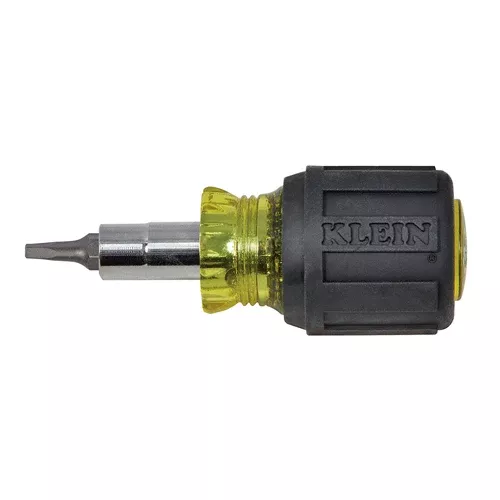 Klein Tools 32562, Multi-Bit Screwdriver / Nut Driver, 6-in-1, Stubby, Phillips, Slotted, Square Bits