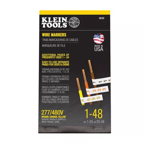 Klein Tools 56252, Wire Marker Book, 277/480V, 3 Phase Color Numerical Markers 1 – 48