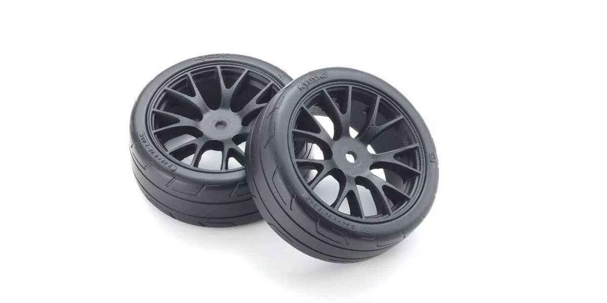 Kyosho FATH701BKM Premounted TC Tires (M), for FZ02, 2pcs