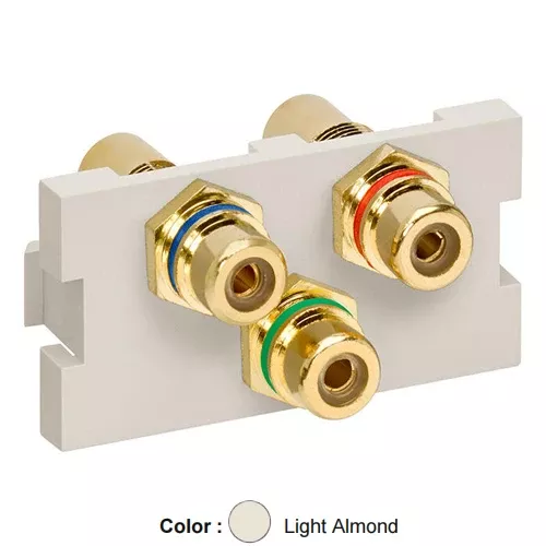 Leviton 41292-3DT, 3-Port RCA Feedthrough Multimedia Outlet System (MOS) Module (Red, Green, Blue), Light Almond