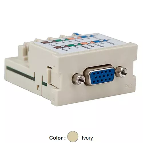 Leviton 41295-VPI, VGA PC Multimedia Outlet System (MOS) Module, 110-Style Termination, Ivory