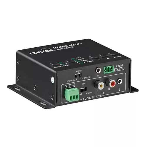 Leviton 41920-A01, 4/8 Ohm Mixing Audio Amplifier, Includes Power Adapter (24VDC)