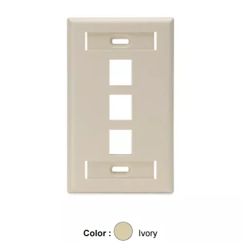 Leviton 42080-3IS, Quickport Single-Gang Wallplate with ID Windows, 3-Port, Ivory, 2 Packs