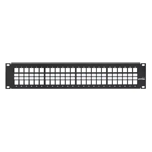 Leviton 49255-H48, Flat Quickport Patch Panel, 48-Port, 2RU, Cable Management Bar Included, Black