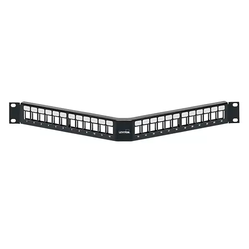 Leviton 49256-H24, Angled Quickport Patch Panel, 24-Port, 1RU, Black