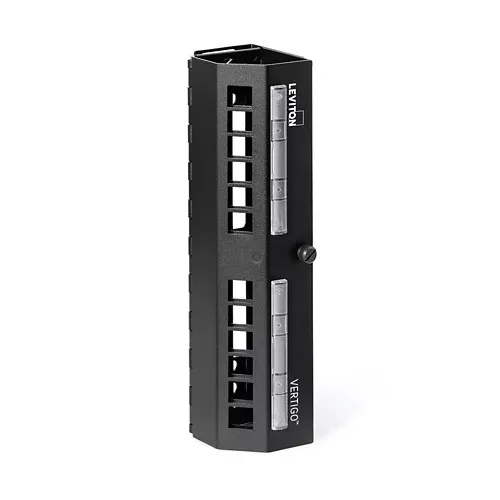 Leviton 49280-QP0, 12-Port Quickport VertiGO Zero-U Patch Panel, Panel only, Empty, Black
