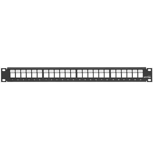 Leviton 49355-H24, Flat Quickport Patch Panel, 24-Port, 1RU, Cable Management Bar not Included, Black