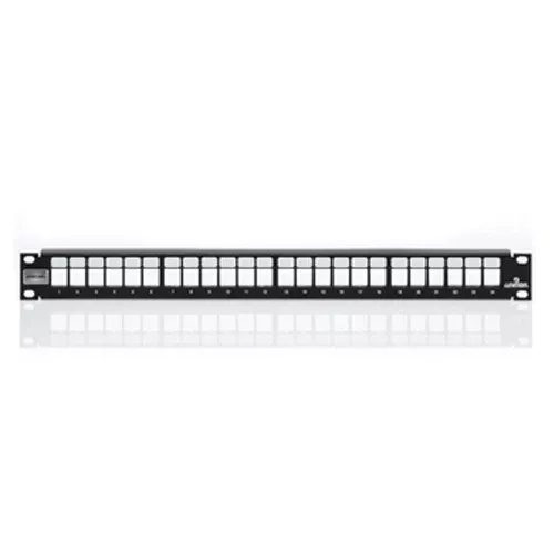 Leviton 4S255-S24, Flat Shielded Quickport Patch Panel, 24-Port, 1RU, Cable Management Bar Included, Black