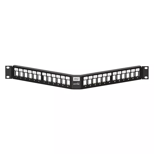 Leviton 4S256-S24, Shielded Angled Quickport Patch Panel, 24-Port, 1RU, Black