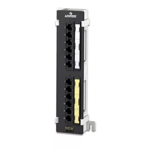 Leviton 5G596-U89, Cat 5e Flat 110-Style Patch Block, 12-Port, 89D Bracket, Black