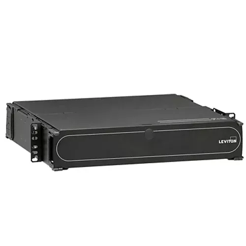 Leviton 5R2UM-S06, 1000i SDX 2RU Rack-Mount Enclosure with Sliding Tray, Empty, Accepts up to (6) SDX Adapter Plates and (6) Splice Trays or (6) SDX MTP Cassettes, Black