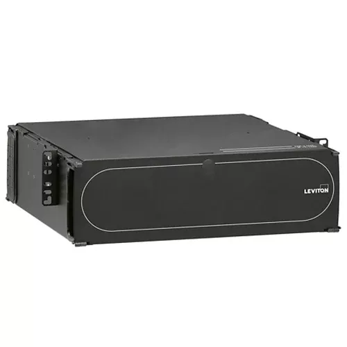 Leviton 5R3UM-F09, 1000i SDX 3RU Rack-Mount Enclosure, Empty, Accepts up to (9) SDX Adapter Plates and (9) Splice Trays or (9) SDX MTP Cassettes (Horizontal Adapter Plate/Cassette Orientation), Black