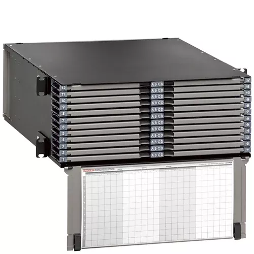 Leviton 5R4UD-S48, OPT-X UHDX Fiber Rack-Mount Enclosure with Sliding Trays, 4RU, Empty, Accepts up to (48) HDX Components