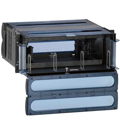 Leviton 5R4UH-S12, 2000i SDX 4RU Fiber Rack-Mount Enclosure with Sliding Tray, Empty, Accepts up to (12) SDX Adapter Plates and Splice Trays or (12) SDX MTP Cassettes, Black