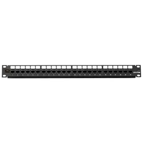 Leviton 69270-U24, Cat 6 Flat Quickport Patch Panel, 24-Port, 1RU, Cable Management Bar Included, Black
