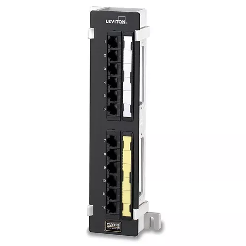 Leviton 69586-U89, Cat 6 Flat 110-Style Patch Block, 12-Port, 89D Bracket, Black