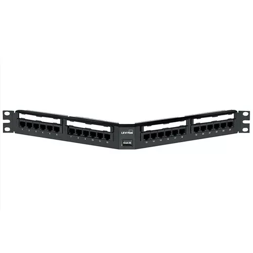 Leviton 69587-U24, Cat 6 Angled 110-Style Patch Panel, 24-Port, 1RU, Black