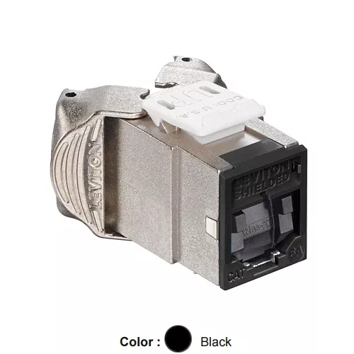 Leviton 6ASJK-SE6, ATLAS-X1 Cat 6A Shielded Quickport Jack with Shutters, Component-Rated, Black